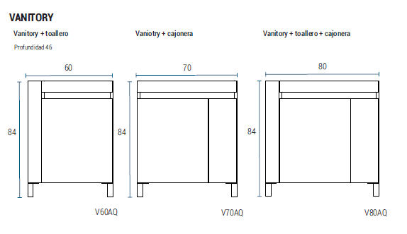 Muebles Schneider - Linea: Aqua - VANITORY 60 AQUA Color: CARVALHO - V60AQC