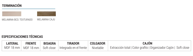 Muebles Schneider - Linea: Nature - VANITORY 80 PIANO Color: CAJU - V80PIC